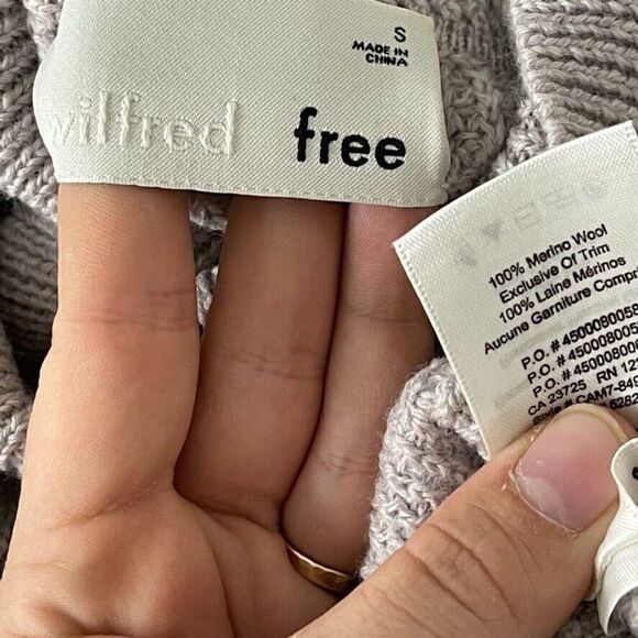 Aritzia Wilfred Free Waffle Knit Merino Wool Gray Turtleneck Tunic Sweater Sz S - Picture 2 of 5